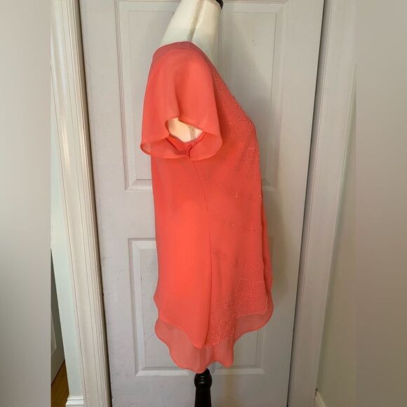 Millena Beaded Salmon Pink Asymmetrical Top - Picture 3 of 6